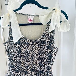 So Me Leopard Tie-Shoulder Tank in Cream and Brown